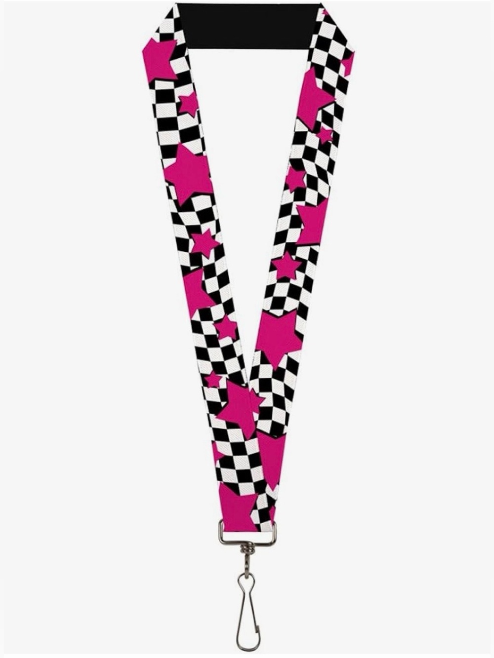 Buckle-Down Lanyard - 1.0" - Checker & Stars Black/white/pink Accessory